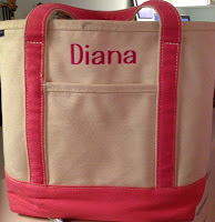 pink and off white personalized LL Bean tote